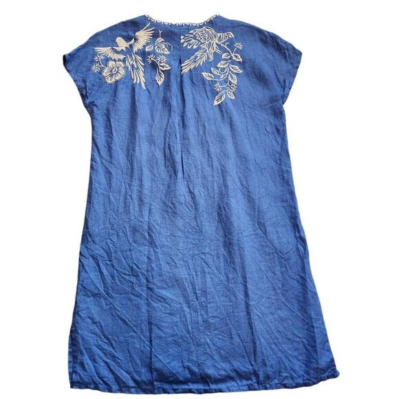 Johhny Was Dress Womens XS 100% Linen Embroidered Floral Birds Boho Oversized - Picture 3 of 7